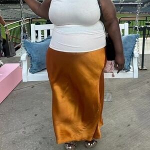 ASOS Curve Satin Maxi Skirt in Bright Orange